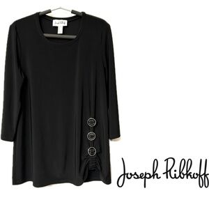 Joseph Ribkoff Black Jersey Tunic Embellished Side Ruching 3/4 Sleeves Size 10
